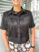Load image into Gallery viewer, BLACK FRINGE BLOUSE
