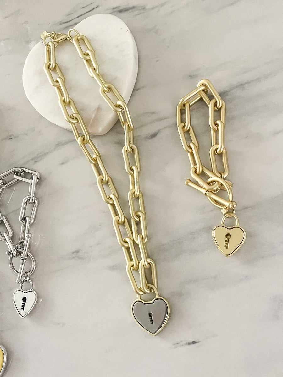 GOLD HEART LOCK BRACELET