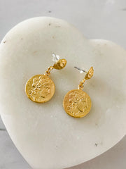 GOLD MATTE COIN DROP EARRINGS