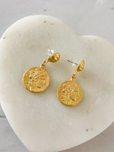 Load image into Gallery viewer, GOLD MATTE COIN DROP EARRINGS
