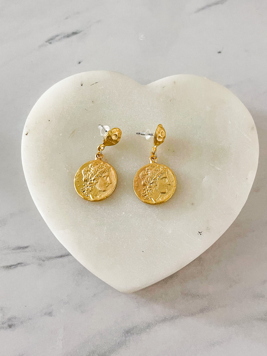 GOLD MATTE COIN DROP EARRINGS