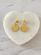 Load image into Gallery viewer, GOLD MATTE COIN DROP EARRINGS
