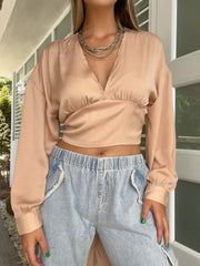 NUDE SATIN PLUNGE TOP