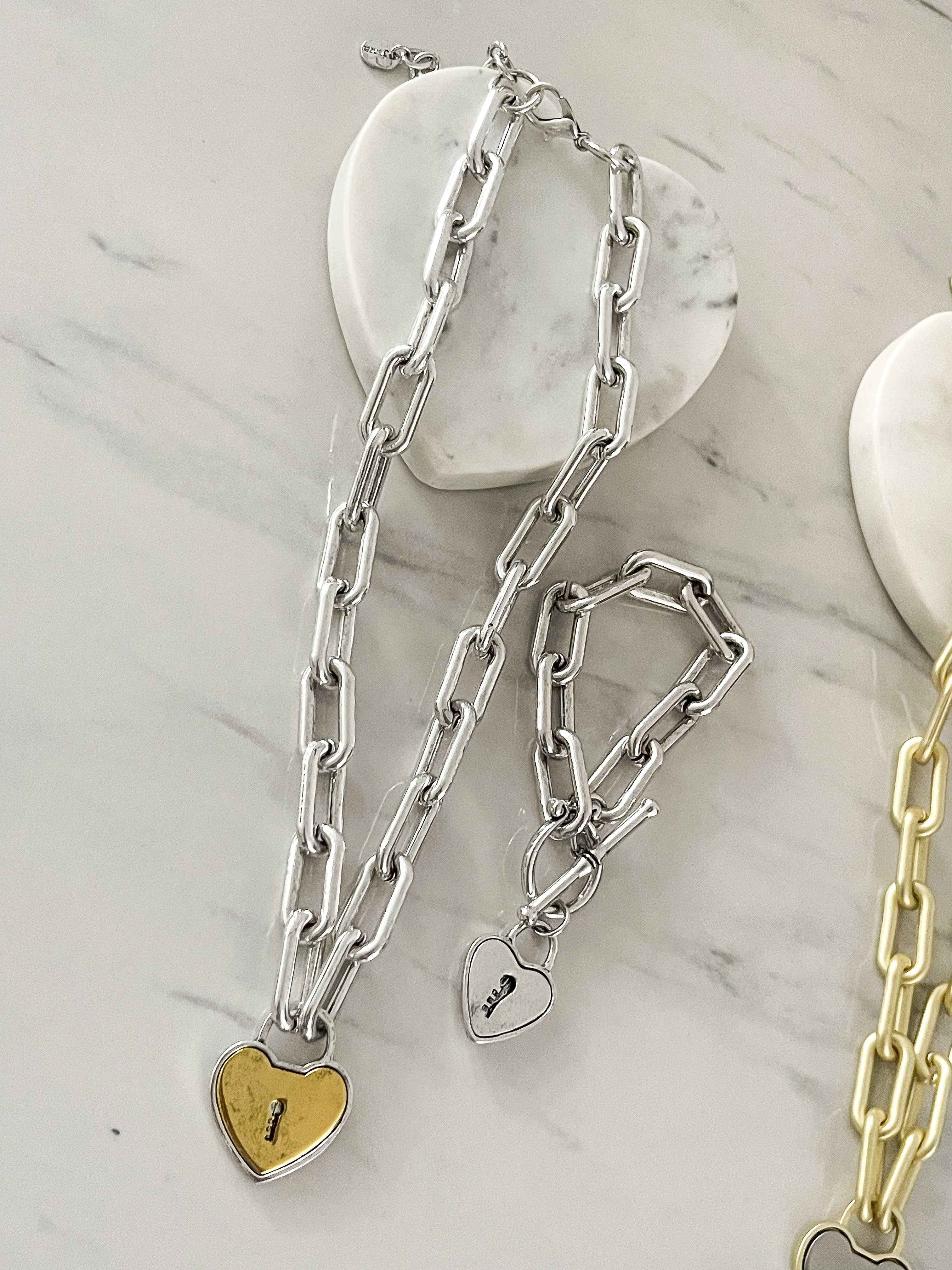 SILVER HEART LOCK NECKLACE