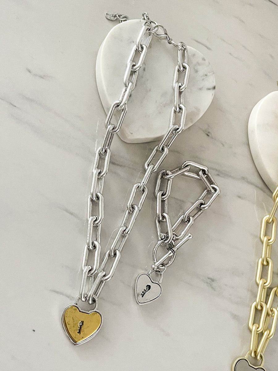 SILVER HEART LOCK NECKLACE