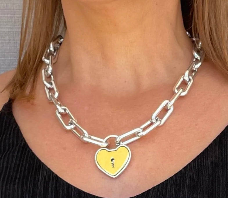 SILVER HEART LOCK NECKLACE