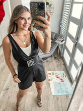 Load image into Gallery viewer, FAUX LEATHER V NECK POCKET ROMPER
