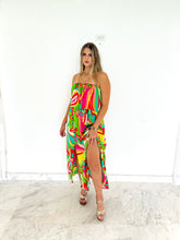 Load image into Gallery viewer, STRAPLESS SATIN PRINT MAXI DRESS
