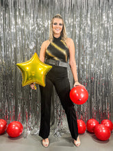 Load image into Gallery viewer, BLACK AND GOLD HALTER JUMPSUIT
