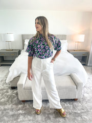 FLOWER PRINT PUFF SLEEVES BLOUSE