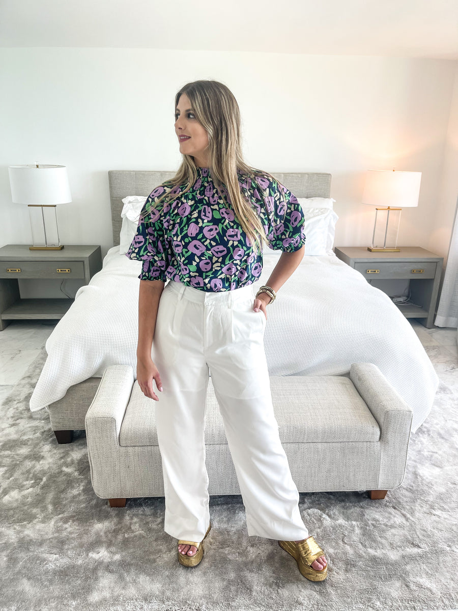 FLOWER PRINT PUFF SLEEVES BLOUSE