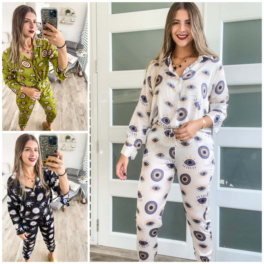 LUCKY EYES SATIN JOGGER SET