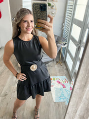 FAUX LEATHER RUFFLED DRESS