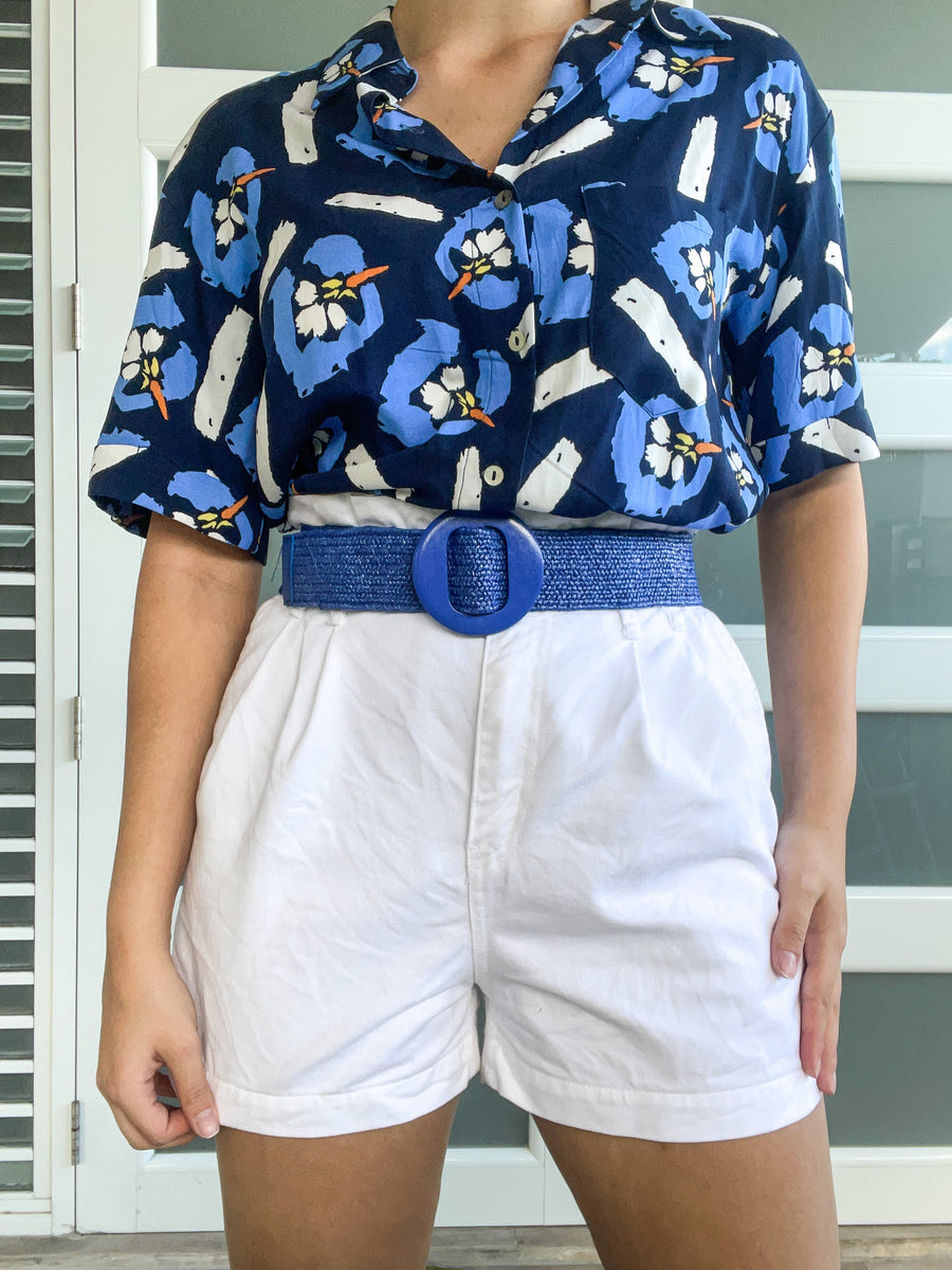 PRINT COLLARED BUTTONED TOP