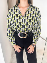 Load image into Gallery viewer, GROOVY GREEN PRINT LONG SLEEVE BUTTONED TOP
