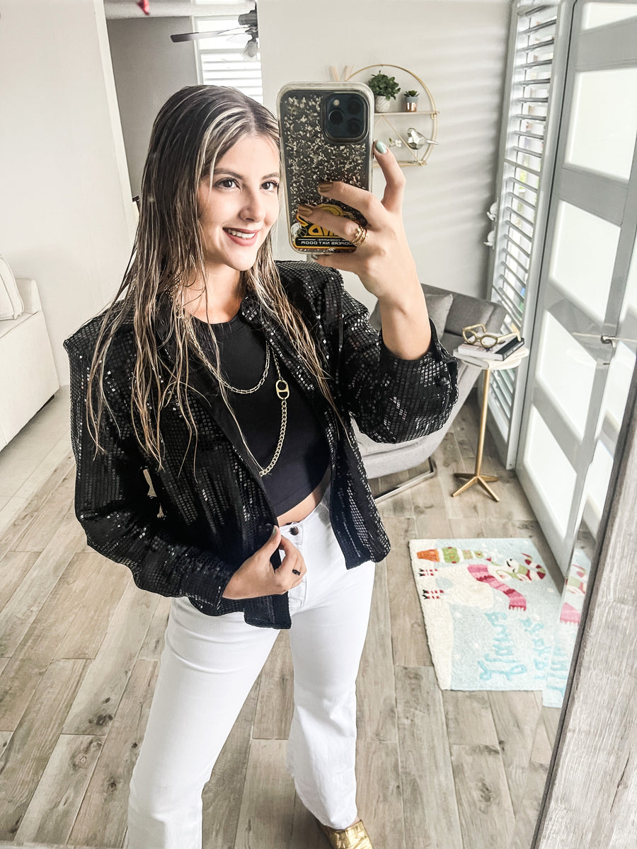 BLACK SQUARE MIRROR SEQUIN TOP
