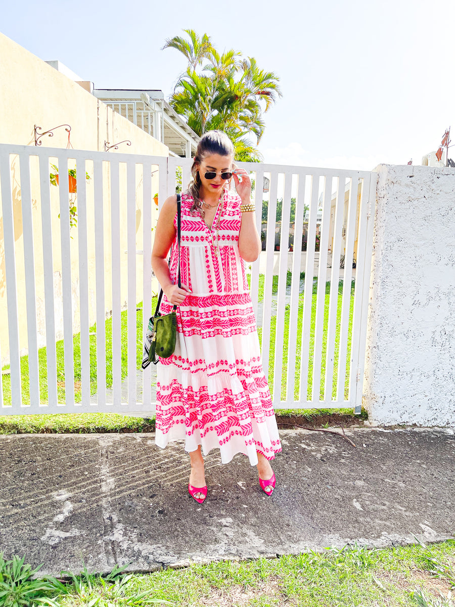 PINK BOHEMIAN PRINT SLEEVELESS DRESS