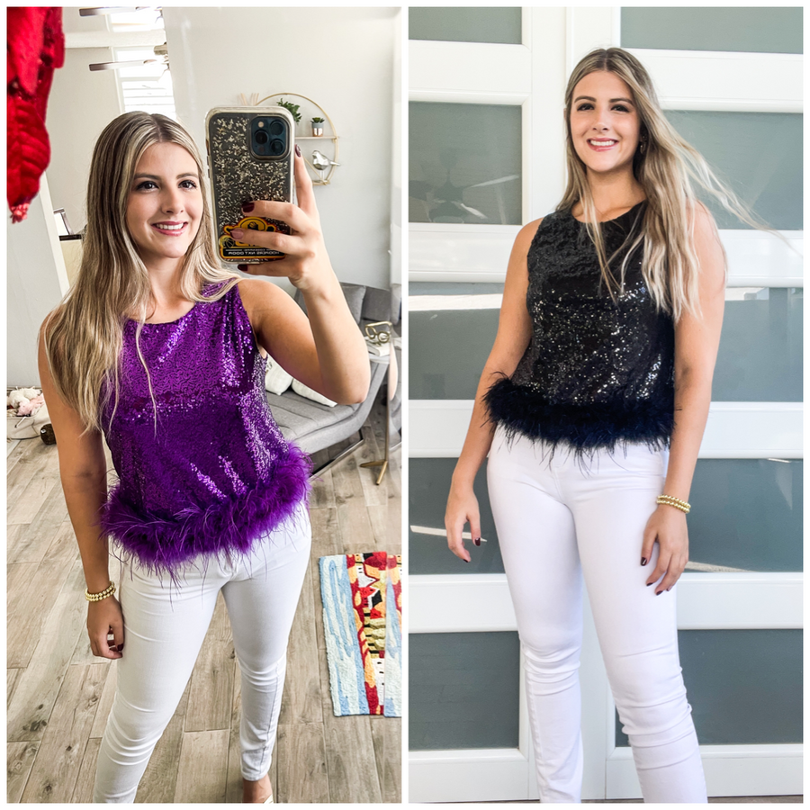 SEQUIN FEATHER TOP