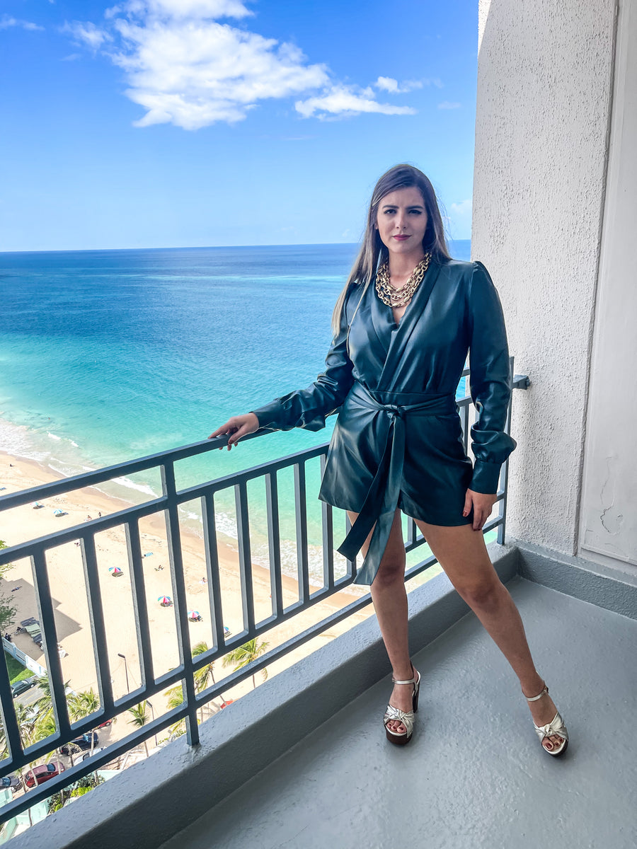 HUNTER GREEN LEATHER ROMPER