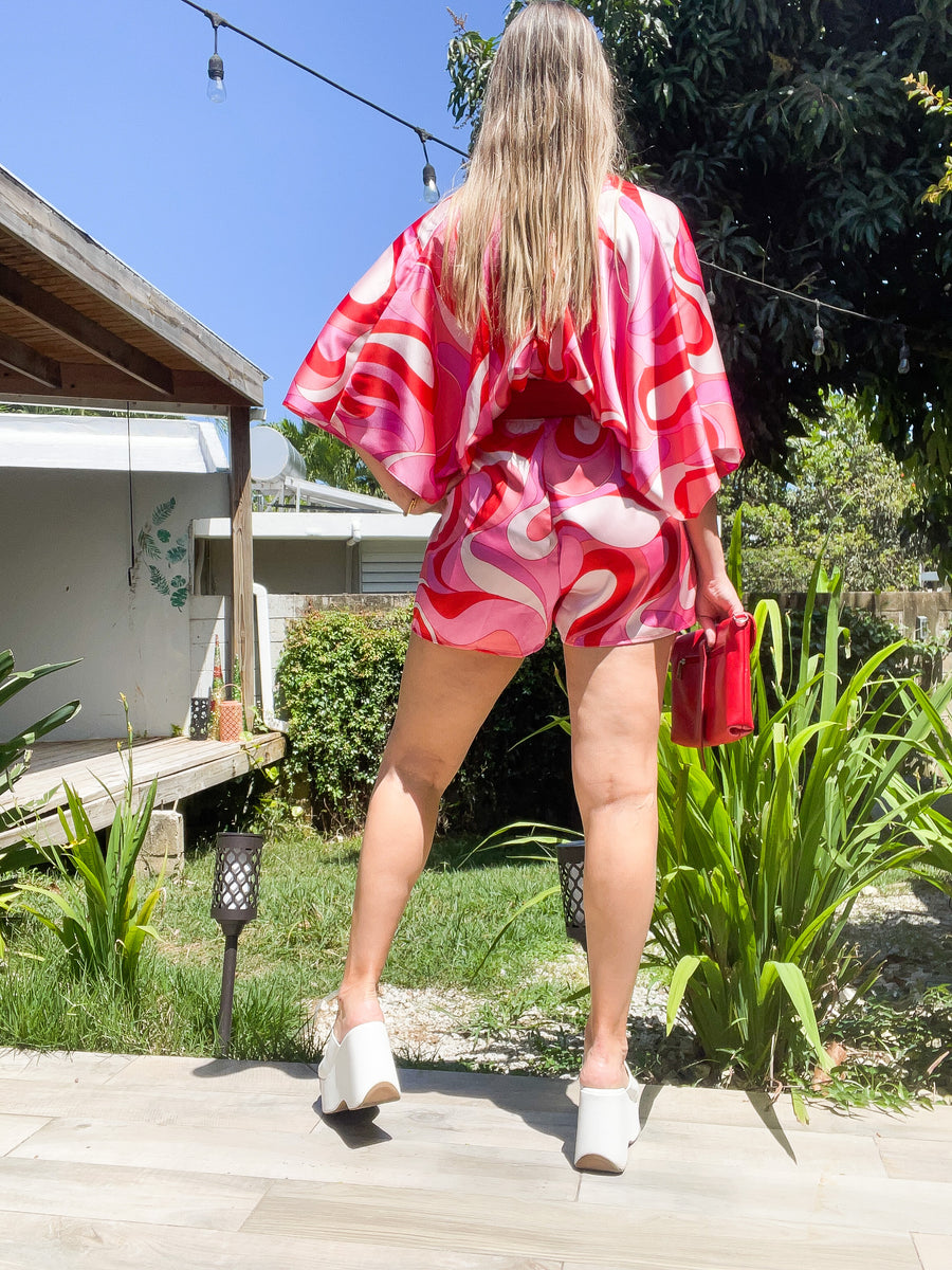 RED MULTI SATIN ROMPER
