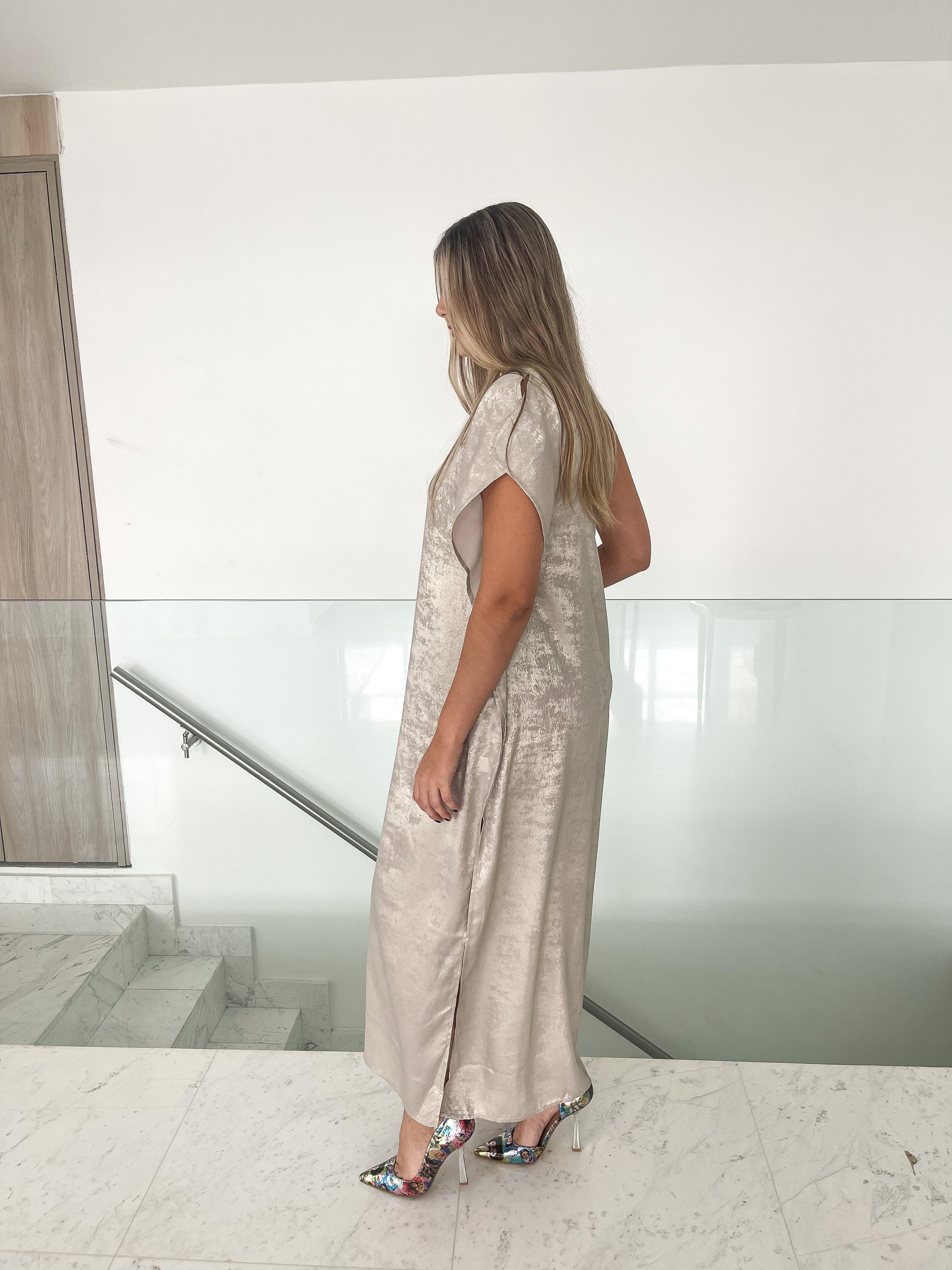 METALLIC SILVER MAXI DRESS