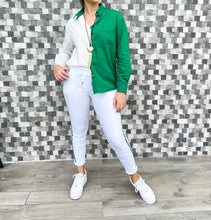 Load image into Gallery viewer, GREEN/WHITE BUTTONED TOP
