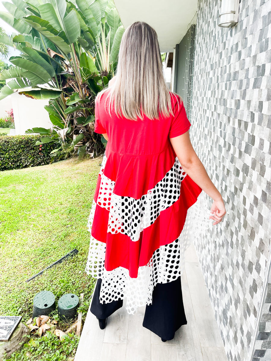 RED HIGH LOW BLOUSE