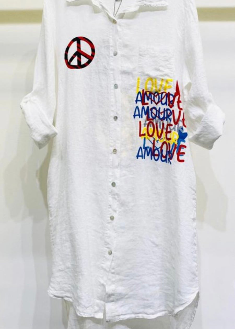 PEACE/LOVE TUNIC BUTTONED DRESS