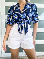 PRINT COLLARED BUTTONED TOP