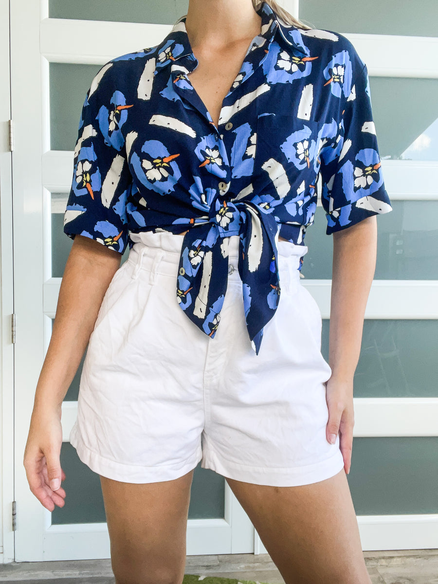 PRINT COLLARED BUTTONED TOP