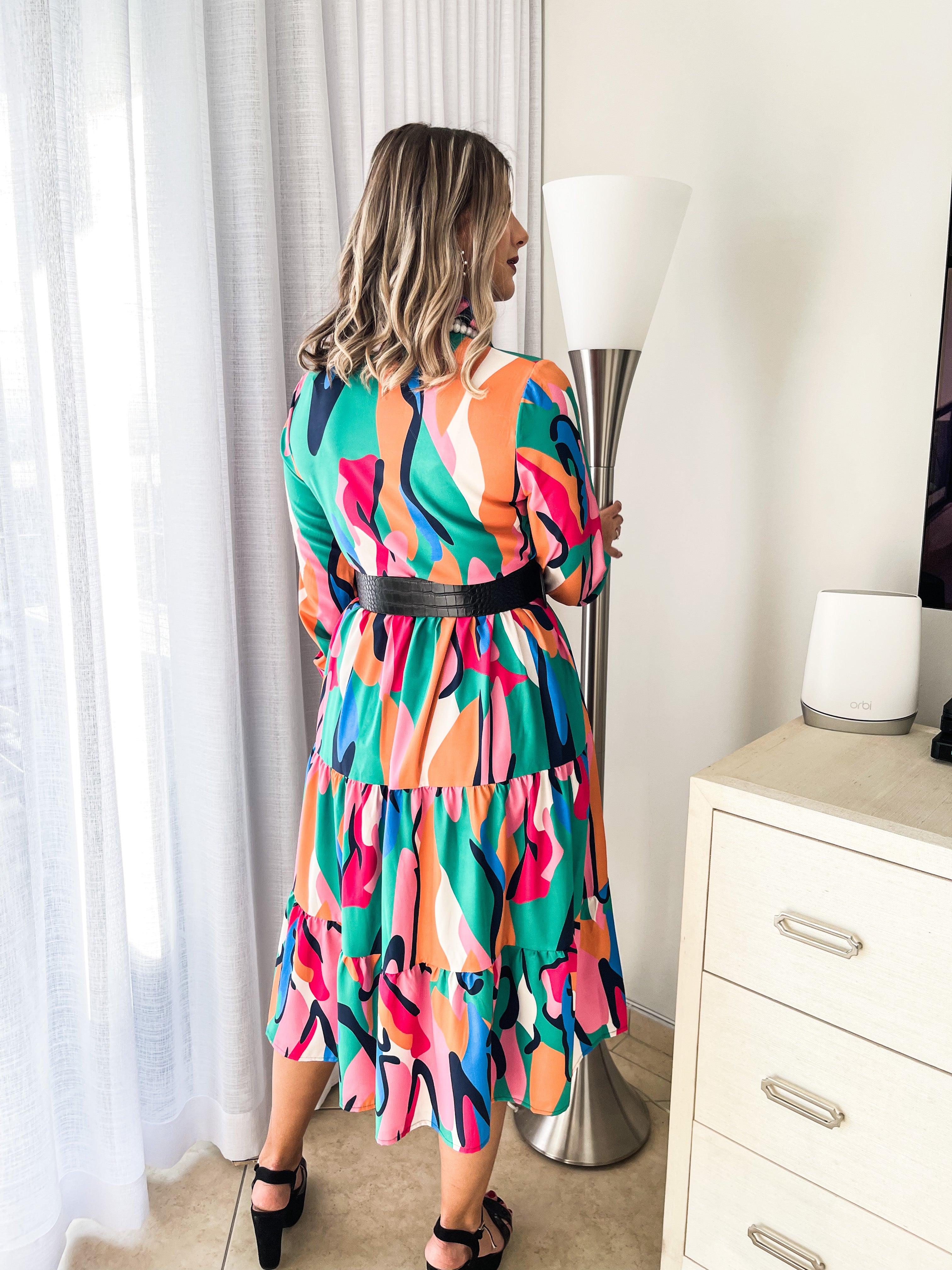 MULTI PRINT MIDI DRESS