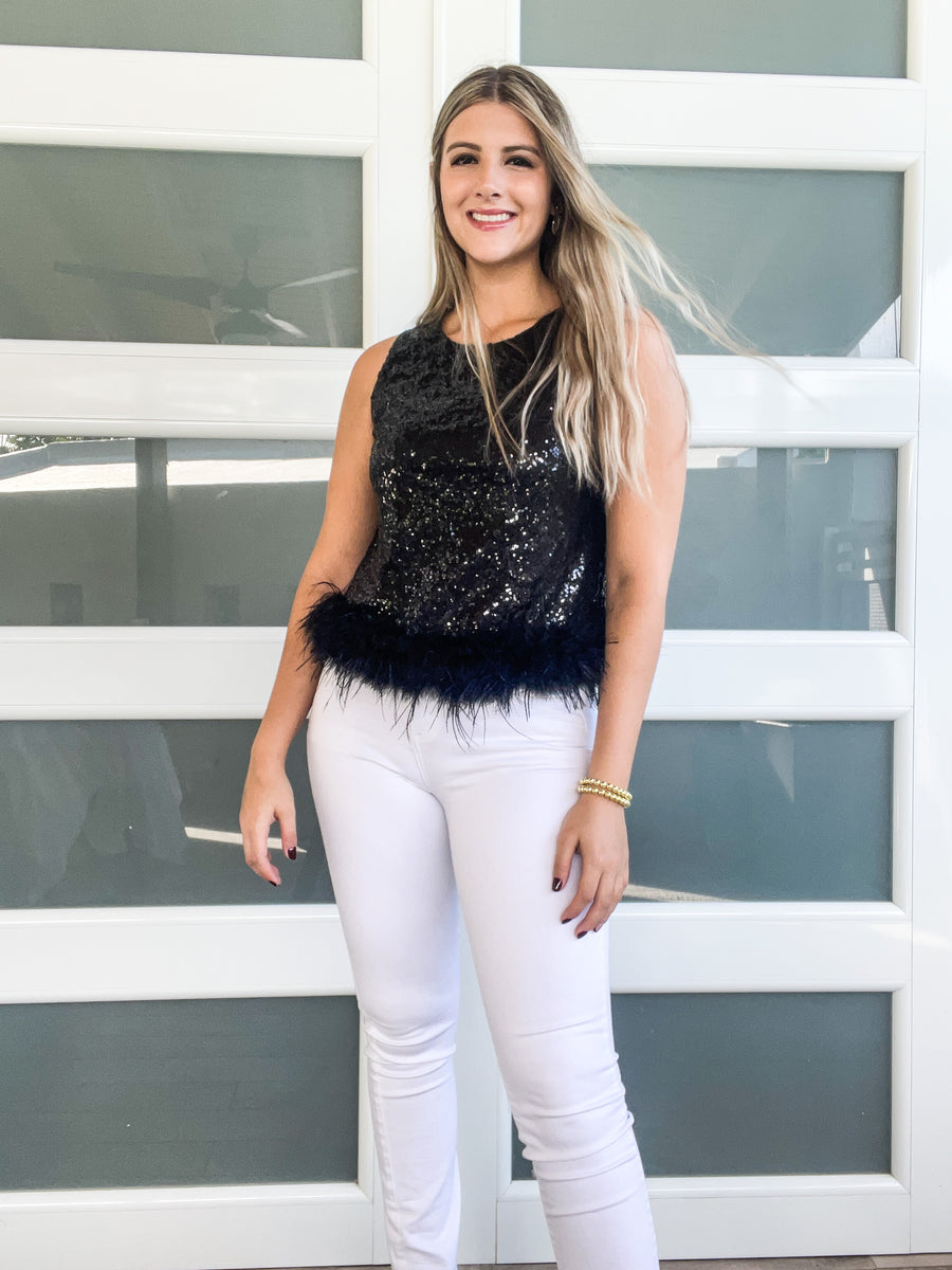 SEQUIN FEATHER TOP