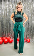 Cargar imagen en el visor de la galería, HUNTER GREEN VELVET PRINT TOP JUMPSUIT
