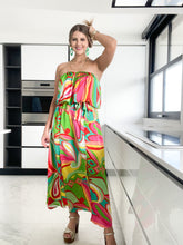 Load image into Gallery viewer, STRAPLESS SATIN PRINT MAXI DRESS
