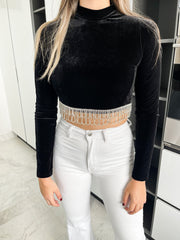 BLACK VELVET RHINESTONES CROP TOP
