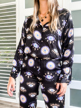 Load image into Gallery viewer, LUCKY EYES SATIN JOGGER SET

