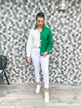 Load image into Gallery viewer, GREEN/WHITE BUTTONED TOP
