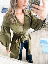 Load image into Gallery viewer, OLIVE TIE FRONT BLOUSE
