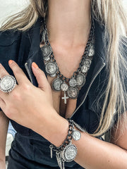 BLACK SILVER COIN BRACELET