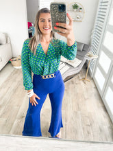 Load image into Gallery viewer, GREEN/BLUE V-NECK BLOUSE
