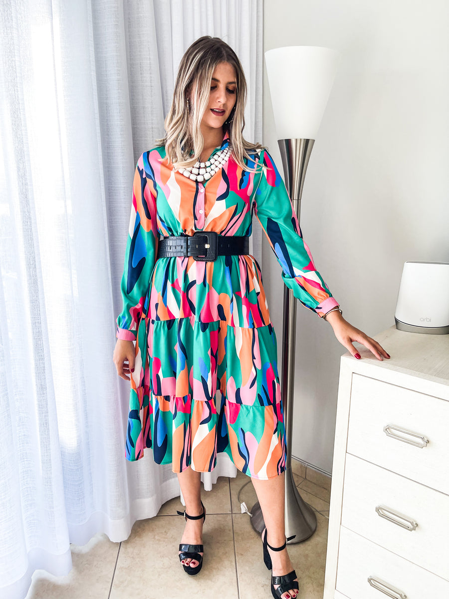 MULTI PRINT MIDI DRESS