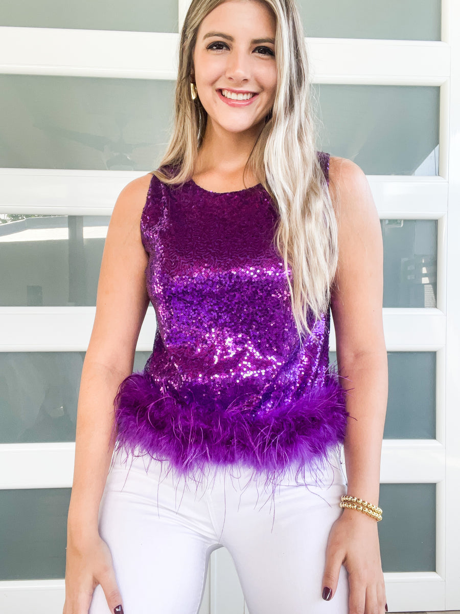 SEQUIN FEATHER TOP