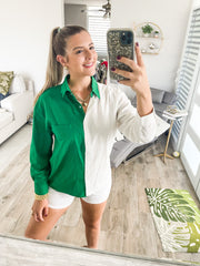 GREEN/WHITE BUTTONED TOP