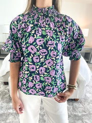 FLOWER PRINT PUFF SLEEVES BLOUSE