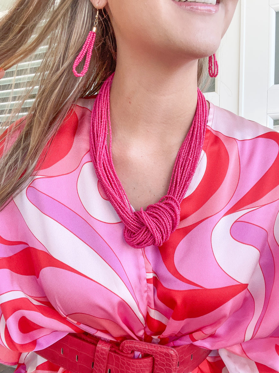 FUSCHIA SUN BEAD NECKLACE SET