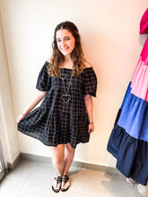 Load image into Gallery viewer, BLACK CHECKERED TIERED DRESS
