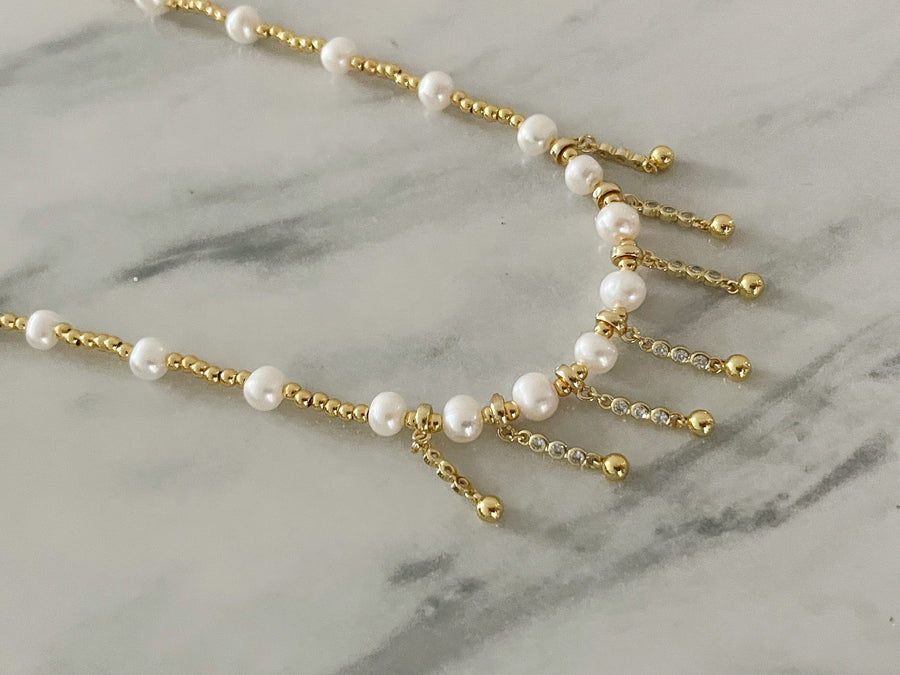 GOLD PEARL RHINESTONES NECKLACE