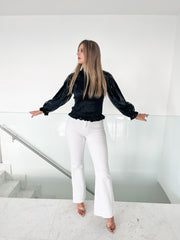 METALLIC PLEATHER SMOCKED BODICE TOP