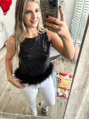 SEQUIN FEATHER TOP