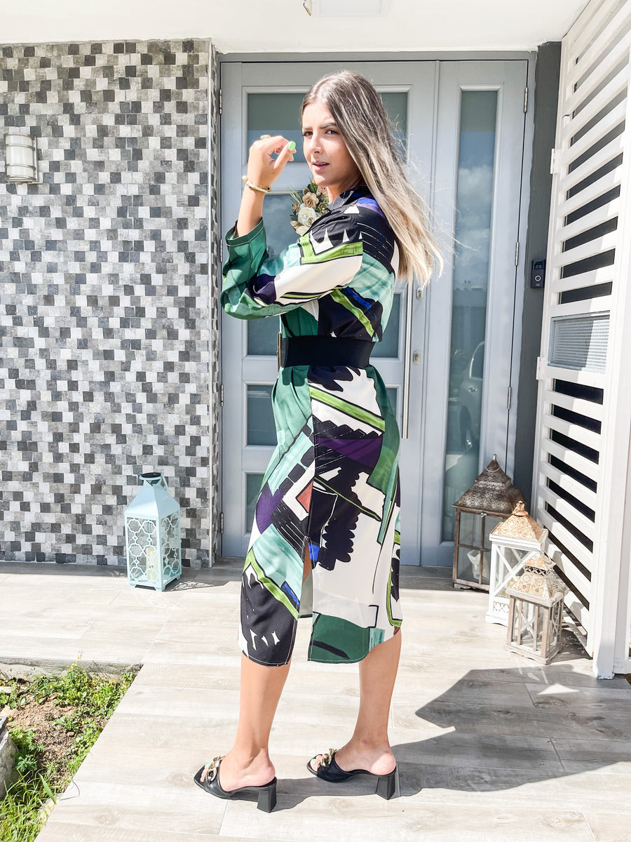 PRINT COLLARED TUNIC DRESS